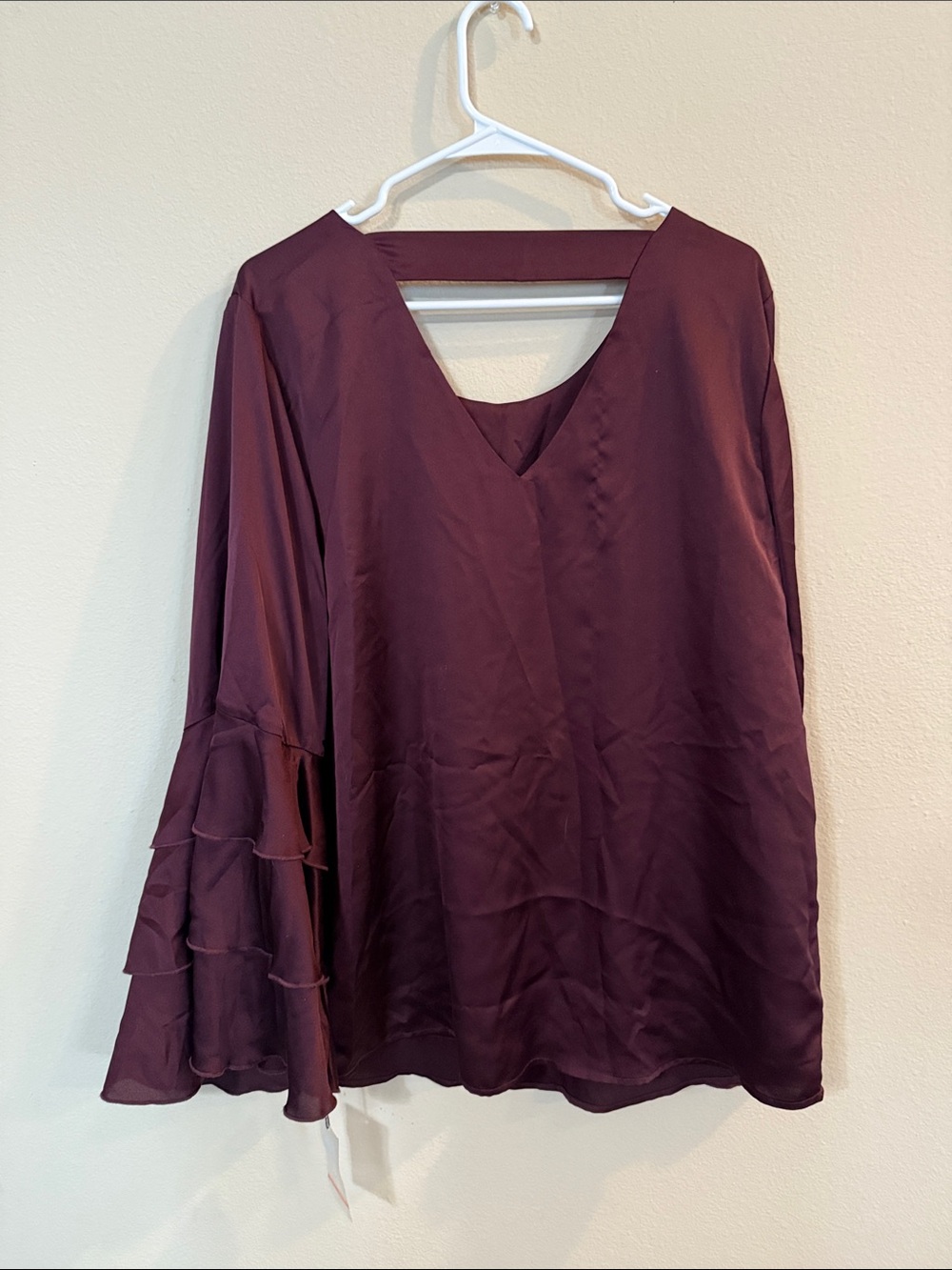 Insight Burgundy Ruffle-Sleeve Blouse - Picture 3 of 4